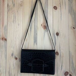 de Vecchi by Hamilton Black Croc-Embossed Shoulder Bag